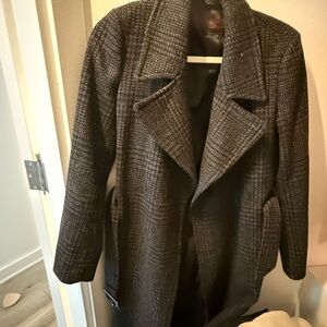 Wool-Blend Plaid Long Coat - Black/Gray